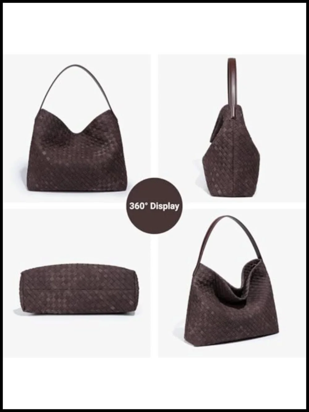 Woven Suede Hobo Bag Women Slouchy Shoulder Tote Purse Crossbody Strap